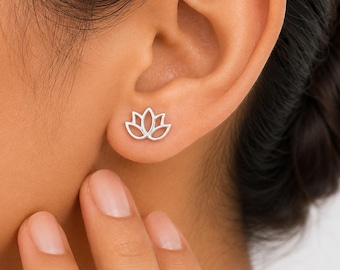 Sterling Silver Lotus Flower Stud Earrings, Zen Yoga Jewelry, Spiritual Floral Gift
