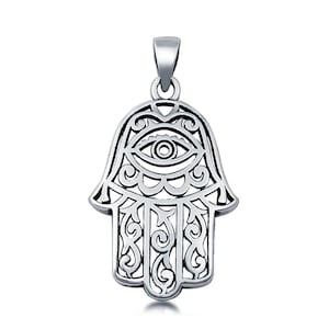 Hamsha Hand Pendant- Hamsa Evil Eye Pendant- 925 Sterling Silver Hamsa- Sterling Chams- Hand of Fatima Evil Eye Protection Pendant sps