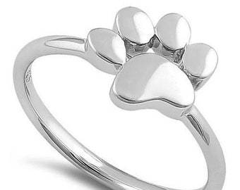 Sterling Silver Dog Paw Print Ring, Animal Jewelry