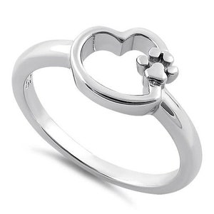 Paw and Heart Ring- Paw Heart Promise Ring Band- Women Jewelry- Animal Jewelry- Silver Ring- Animal Lover Ring, Gift for Her, Handmade Gift