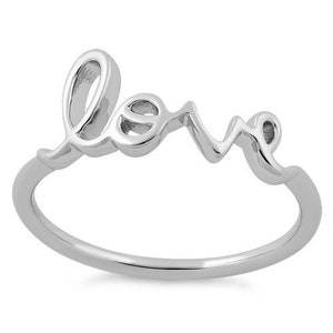 925 Sterling Silver Love Ring- Love Script Ring- Silver Love Ring- Love Text Ring- Simple Love Band- Ring For Her, Engagement gift Ring