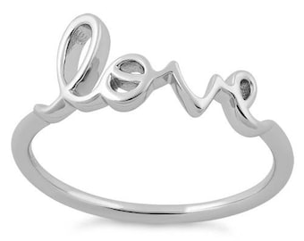 Anello con scritta Love in argento Sterling 925, anello con scritta Love, anello con scritta Love in argento, anello con scritta Love, semplice anello Love, anello per lei, anello regalo di fidanzamento