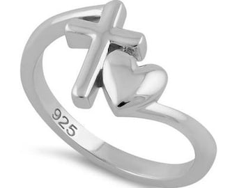 Sterling Silver Heart Cross Ring – Religious Promise Jewelry