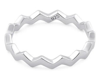 Bague zigzag en argent sterling : jonc ondulé empilable fait main, bagues uniques, zigzag, bagues, cadeaux pour petit ami, cadeaux pour petite amie