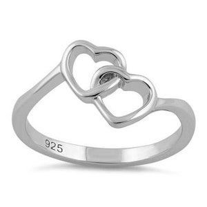 Double Heart Ring- Sterling silver heart ring- double heart- promise ring- gift for her- love ring, solid silver 925 Rings, Ring for Her