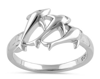 Springende Delfine Sterling Silber Ring: Meer Schmuck, Fisch Ring, Strand Ring, Delfin Schmuck, Meer Leben Schmuck, Geschenk für SIE