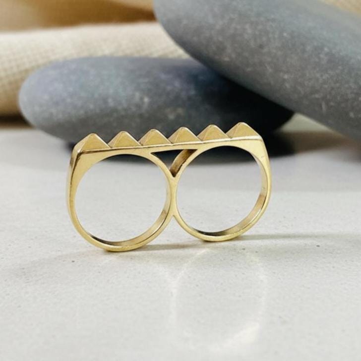 Bold Double Finger Silver Ring | Unique Geometric Statement Ring