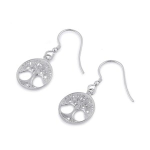 Sale Tree of Life Earrings, Tree Jewelry, Silver Drop Hoop Earrings for Women, Handmade Unique Earring, Tree of Life Earrings