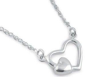 Mother's Heart Necklace|Heart Necklace in Sterling Silver|Mothers Day Gift|Mother and Child Heart Jewelry|My Mom Necklace|Mom's Love|Sale