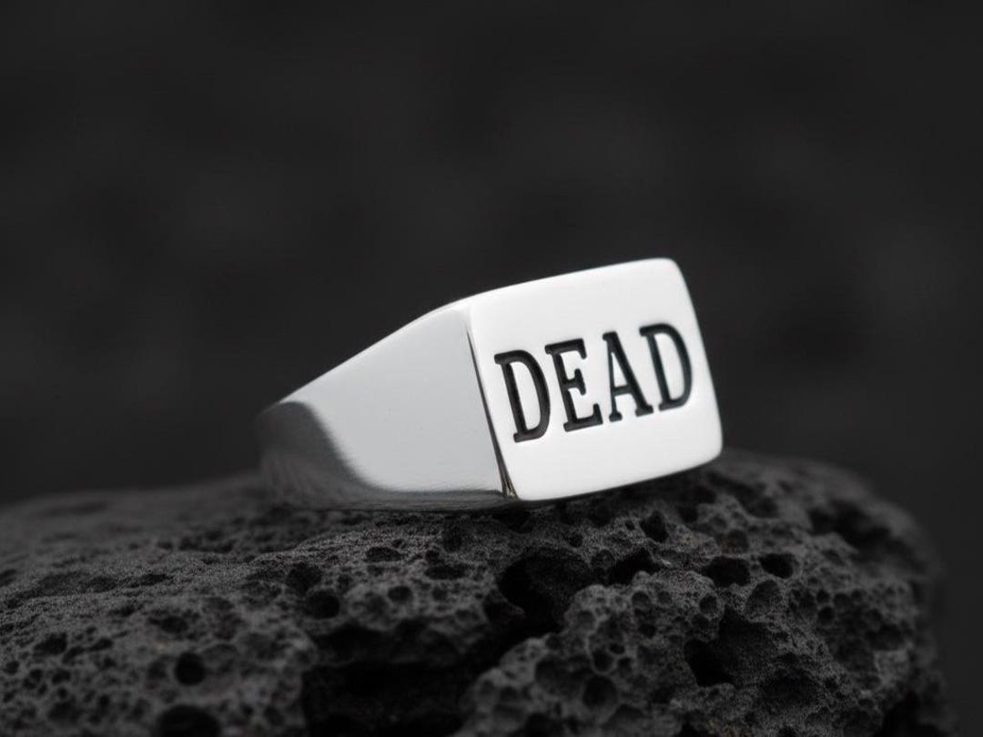 Bold Engraved DEAD Signet Silver Ring | Unique Statement Ring | Ring ...