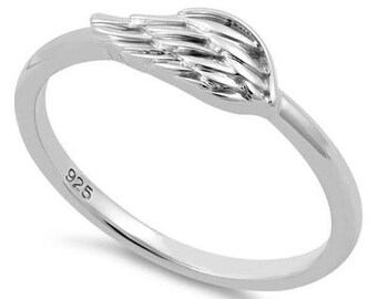 Anillo de alas de ángel en plata de ley, joyería minimalista unisex, regalo para él y para ella, espiritual, hecho a mano, anillo de plata llamativo.