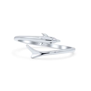 Sterling Silber Delfin Ring: Verstellbar Wrap rund um handgemachten Schmuck