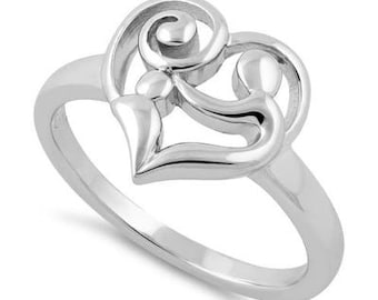 Sterling Silber Mutter und Kind Herz Ring, Statement Ring, einzigartiges handgemachtes Schmuck Geschenk für sie, Geschenk für Mutter, Tochter, Sohn