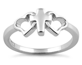 Sterling Silver Cross Heart Ring – Christian Statement Ring