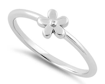 Sterling Silver Flower Ring | Floral Eternity Band | Dainty Silver Stacking Ring | Nature Inspired Jewelry | Handmade Gift for Women