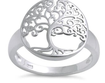 May include: Sterling silver ring featuring a detailed tree of life design. The ring is a classic style and is perfect for everyday wear.