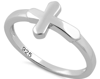 Anello con croce laterale in argento sterling – Delicato gioiello cristiano, regalo spirituale minimalista per le donne, elegante anello per tutti i giorni
