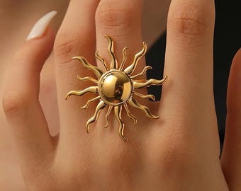 Anillo de sol de plata de ley 925 maciza - Anillo de sol de plata de ley - Anillo de luz solar - Anillo de sol - Regalo de San Valentín - Regalo de Navidad, Regalo para ella, Regalos