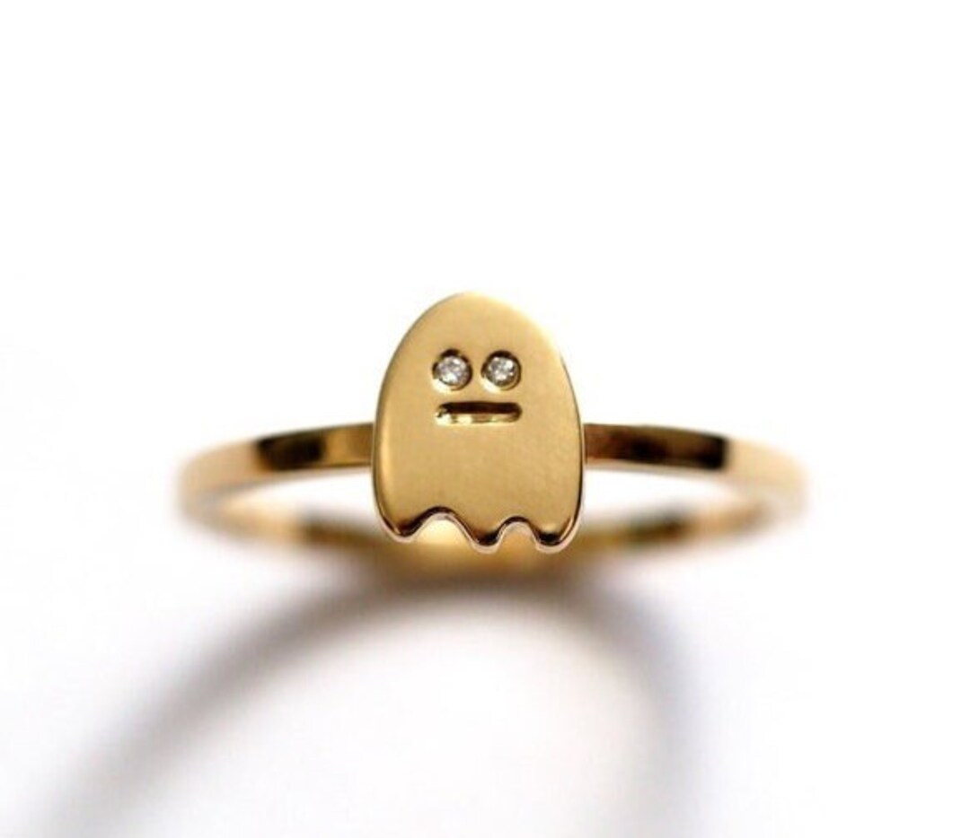 925 Sterling Silver Dinky Ghost Ring, CZ Eyes Ring, Ghost Ring, BOO ...