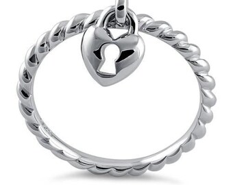 Anello penzolante con anello a cuore chiuso, ciondolo a cuore minuscolo, anello penzolante a cuore, anello con ciondolo a cuore, anello d'amore, anello amante, gioielli da donna, regalo di nozze