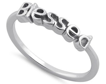 Sterling Silver Blessed Ring: Handmade Cursive Catholic Jewelry, Blessed Ring, Faith Ring, Silver Peace Ring, Silver Faith Rings, Statement