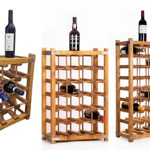Solid Wood Wine Rack, Rustic Bottle Storage 12, 24 or 32 Bottles Fully Assembled