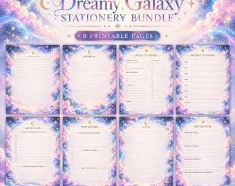 Verträumtes Galaxie-Schreibwaren-Set zum Ausdrucken | Himmlische Tagebuchseiten in Pastellfarben | Kosmischer Planer | Digitaler Download