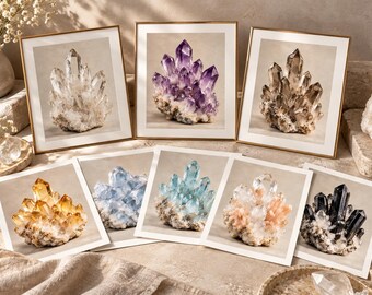 Crystal Cluster Wall Art Set of 8 | 5x7 Printable Crystal-Inspired Art | Mineral Decor | Digital Download