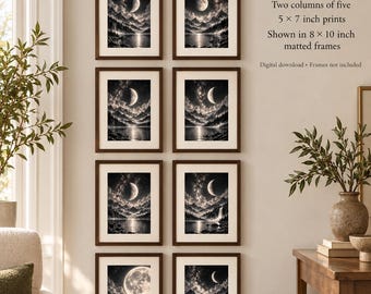 Otherworldly Moon Wall Art Set of 10 | 5x7 Printable Fantasy Landscapes | Celestial Decor | Digital Download