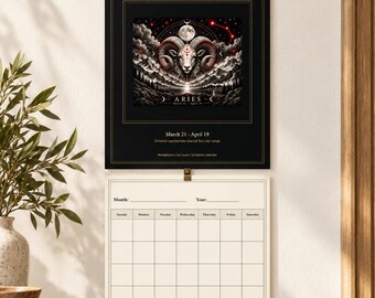 Celestial Zodiac Printable Calendar | Undated Sunday Start | 12 Astrology Sign Illustrations | US Letter PDF