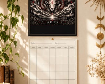 Undated Zodiac Wall Calendar Printable | 12 Astrology Signs | Celestial Calendar & Monthly Planner | Reusable Digital PDF