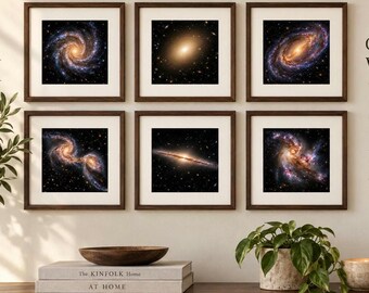 Väggkonst med galaxer, set om 6 | Utskrivbar rymdkonst, 6x6 | Kosmisk dekor | Digital nedladdning
