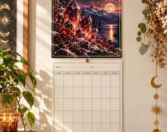 Undated Crystal Calendar Printable | Celestial Gemstone Wall Calendar | 12 Crystal Months | Mystical Planner | Digital PDF Download