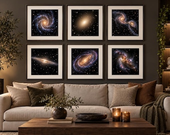 Galaxy Wall Art Set of 6 | Realistic Deep Space Prints | Astronomy Decor | Square Celestial Wall Art | Digital Download