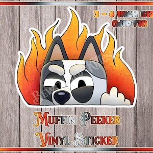 Bluey Muffin Peeker Waterproof Vinyl Sticker Various Sizes for laptop, car, water bottle Decal