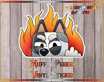Bluey Muffin Peeker Waterproof Vinyl Sticker Various Sizes for laptop, car, water bottle Decal