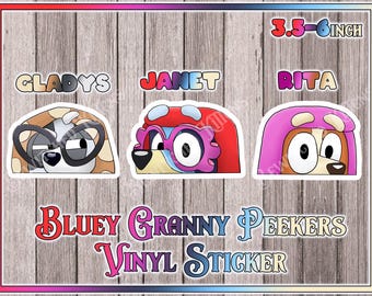 Bluey Granny Peeker Waterproof Vinyl Sticker Various Sizes