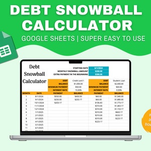 Calculadora de bola de nieve de deuda Hojas de cálculo de Google / Realice un seguimiento del progreso del pago de su deuda y conviértase fácilmente en libre de deudas / Útil rastreador de pagos de deuda