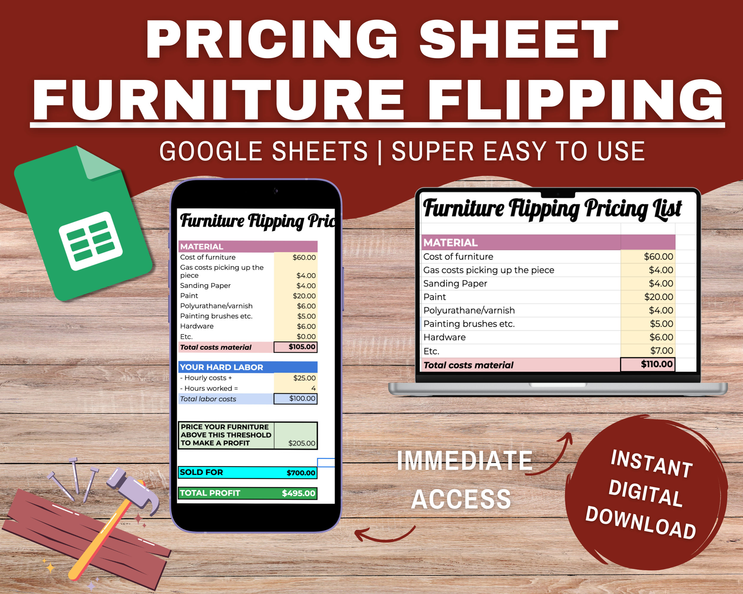 Editable Furniture Flipping PRICING LIST Google Sheets to Help You
