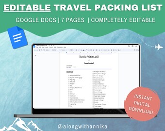 Editable Travel Packing List | Google Docs Checklist (Digital Download)