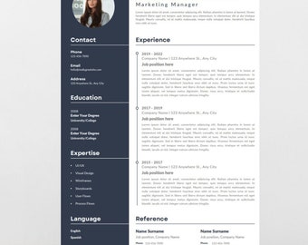 Plantilla de currículum con foto, plantilla de currículum para Word, currículum profesional, currículum limpio de una página