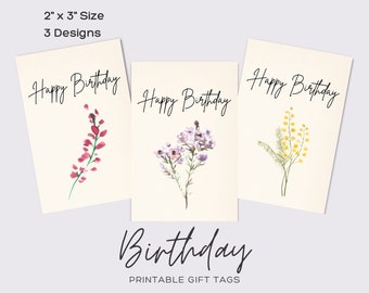 Birthday Gift Tags, Happy Birthday Tags, Floral Gift Tag, Cookie Gift Tag, Treat Bag Tag, Printable PDF, Instant Digital Download