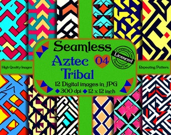 Aztec Tribal, Seamless Digital Paper, Collection 3, 12 Designs, 12x12 ...
