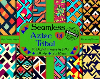 Aztec Tribal, Seamless Digital Paper, Collection 3, 12 Designs, 12x12 ...