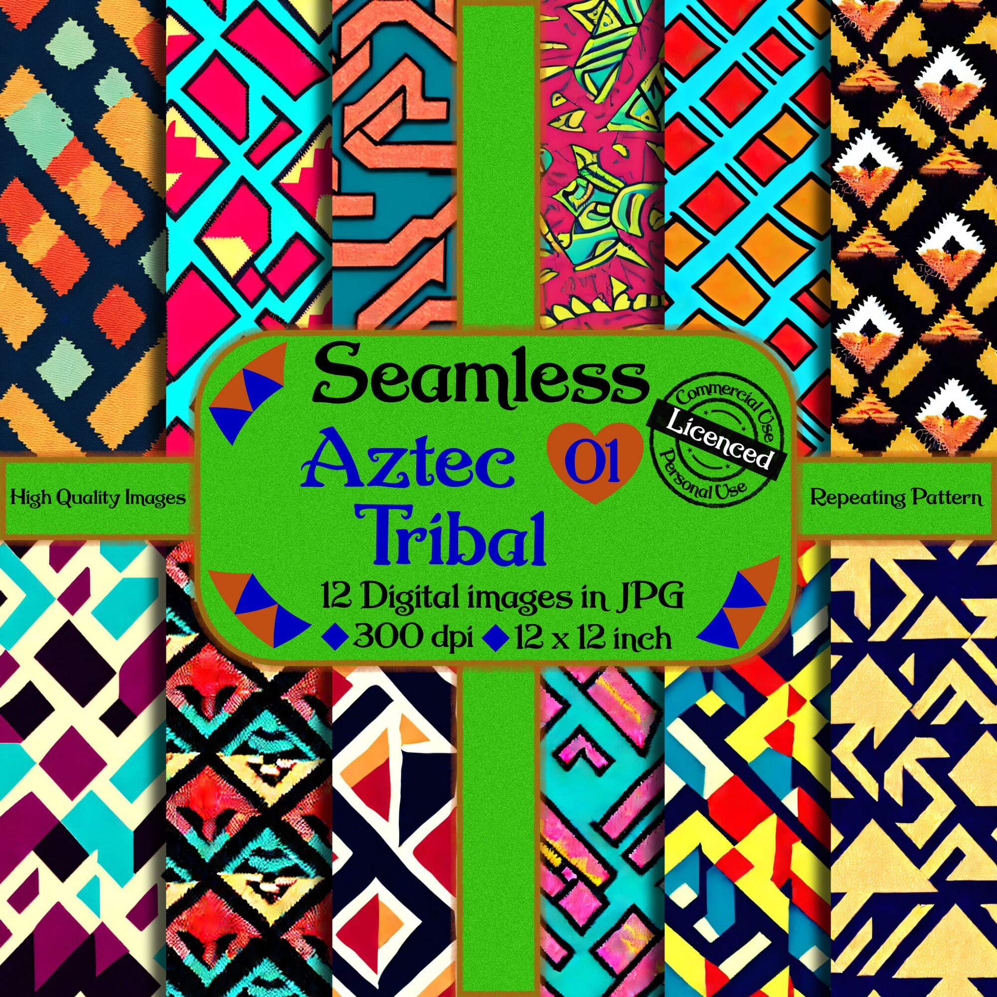 Aztec Tribal, Seamless Digital Paper, Collection 1, 12 Designs, 12x12 ...