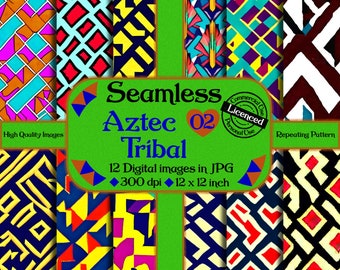 Aztec Tribal, Seamless Digital Paper, Collection 3, 12 Designs, 12x12 ...