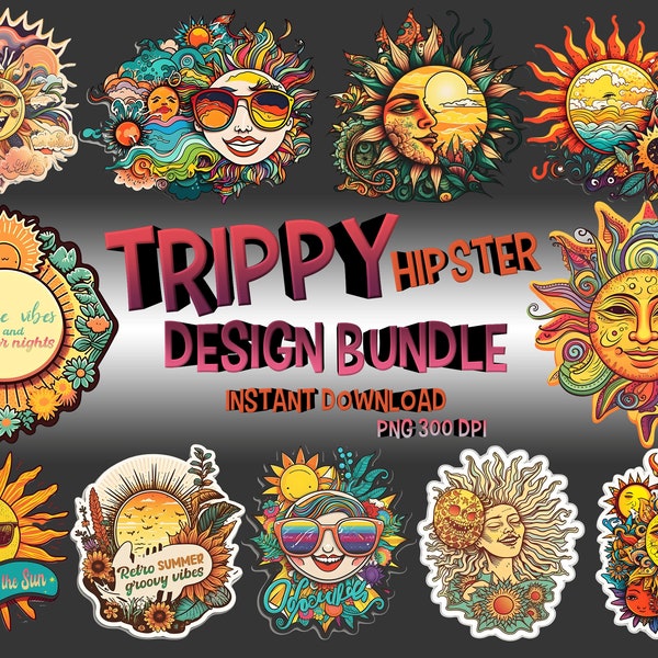 hipster stickers design bundle png | trippy png | psychedelic png | boho stickers designs