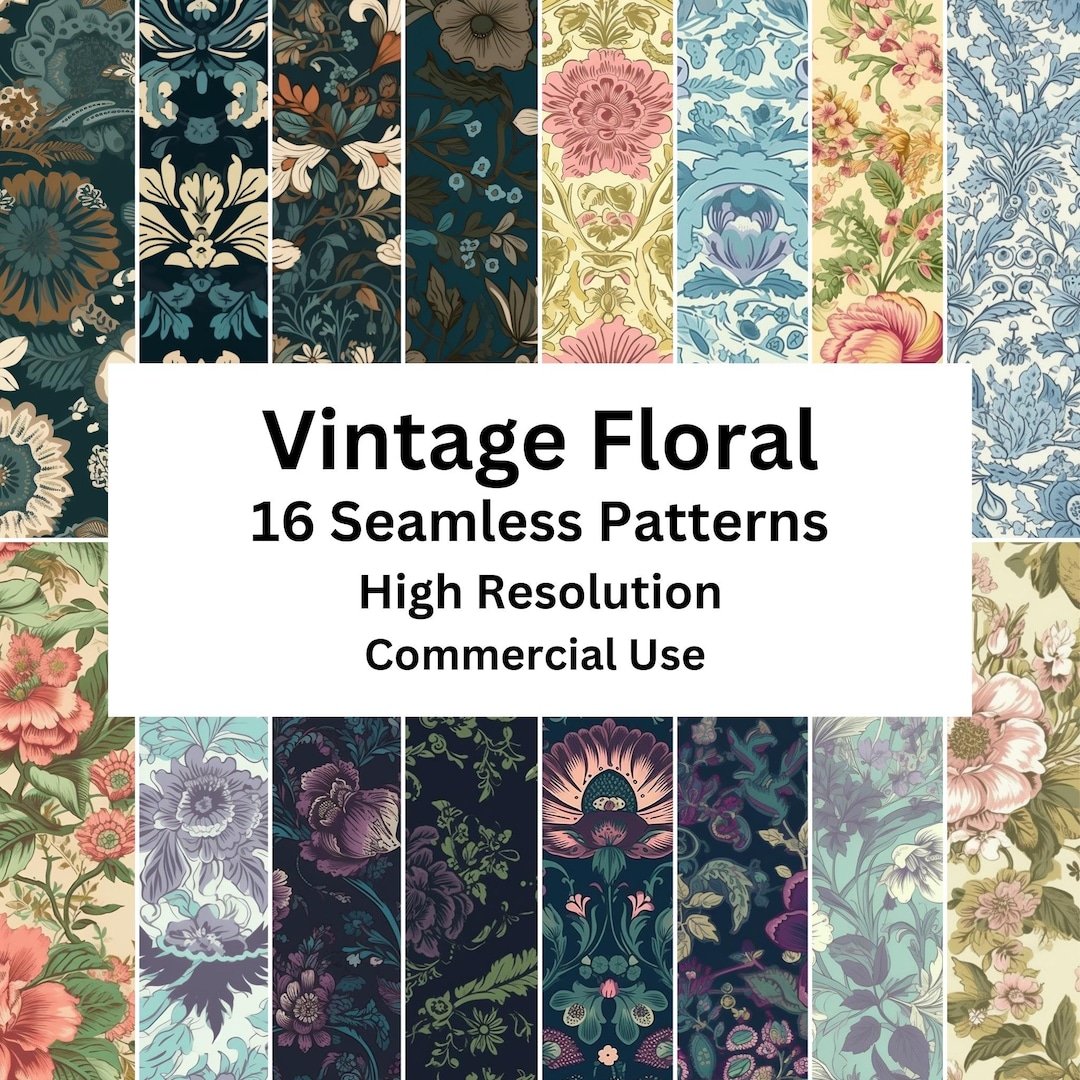 16 Vintage Floral Patterns, Digital Papers, Seamless Patterns, Seamless ...