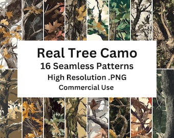 16 patrones de camuflaje de árboles reales, papeles digitales, patrones sin costuras, imprimibles, descarga digital instantánea, alta resolución