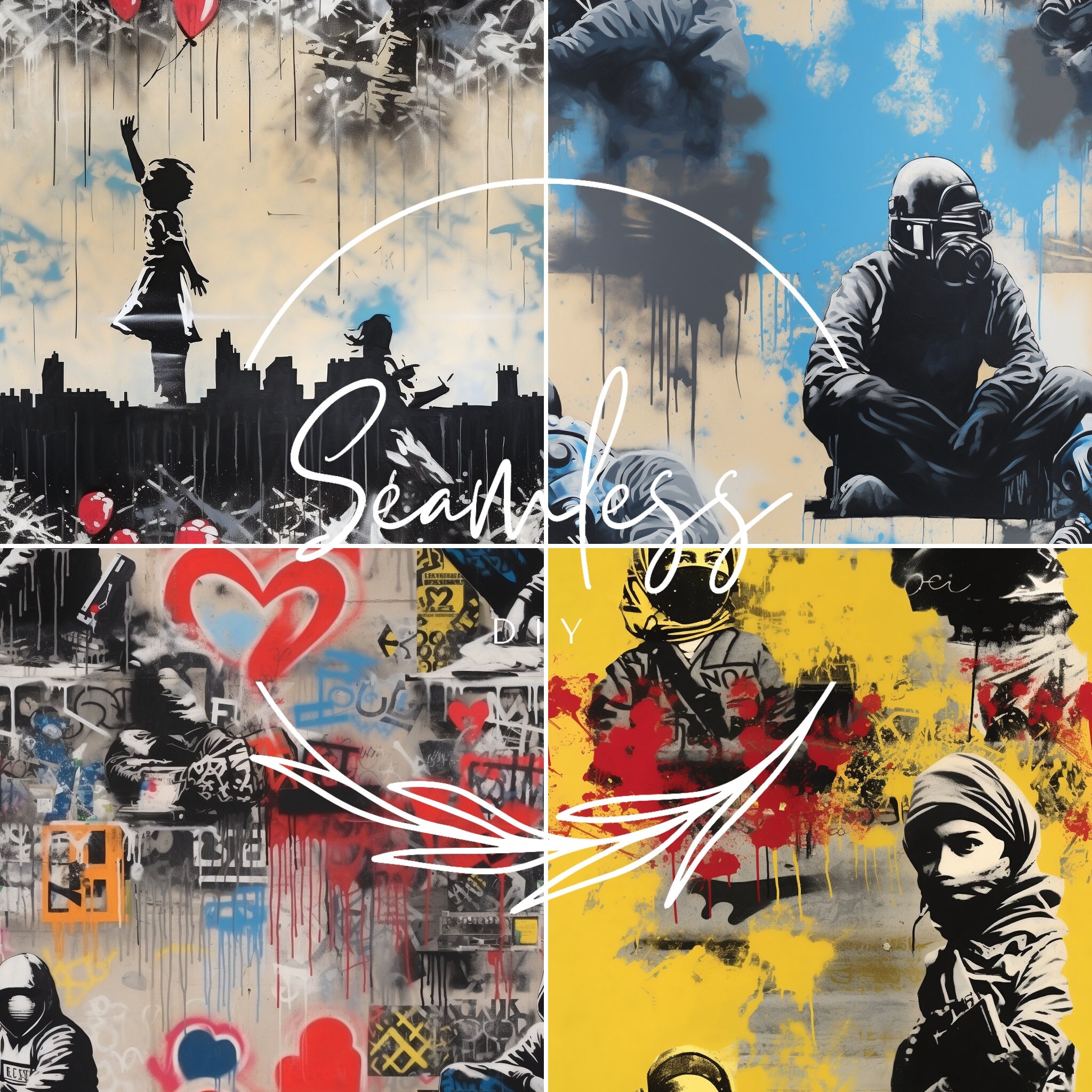 16 Banksy Inspired Seamless Patterns, Digital Papers, Printable ...